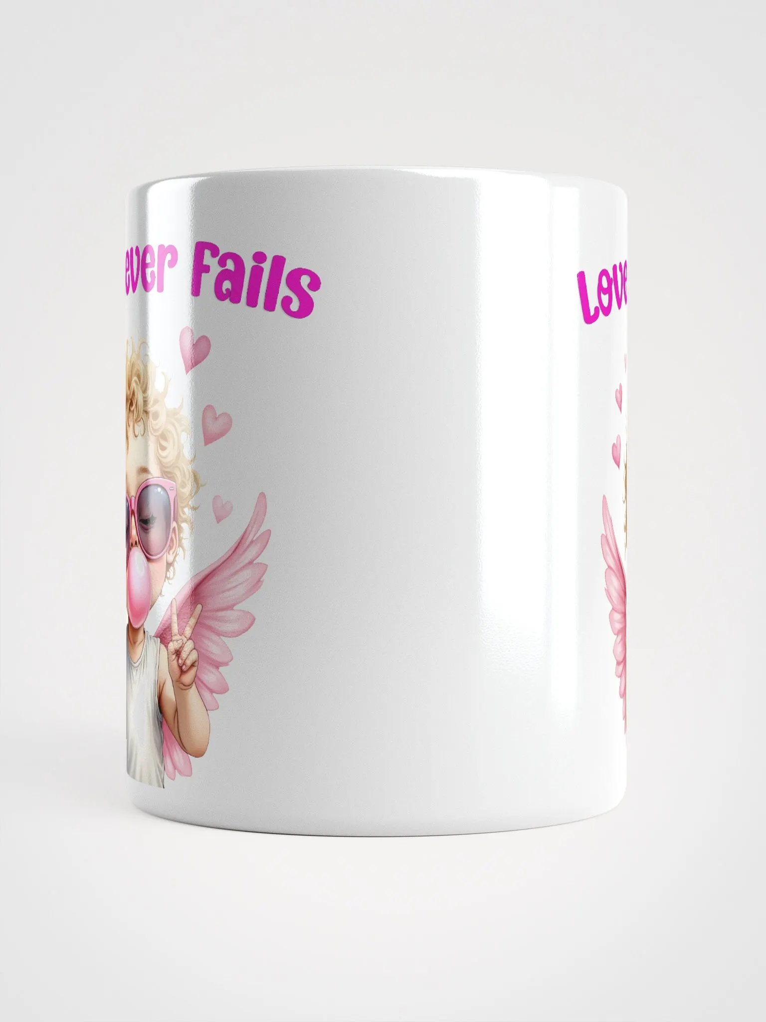Love Never Fails Valentine Retro Cupid Valentine's Day White Glossy Mug product image (6)
