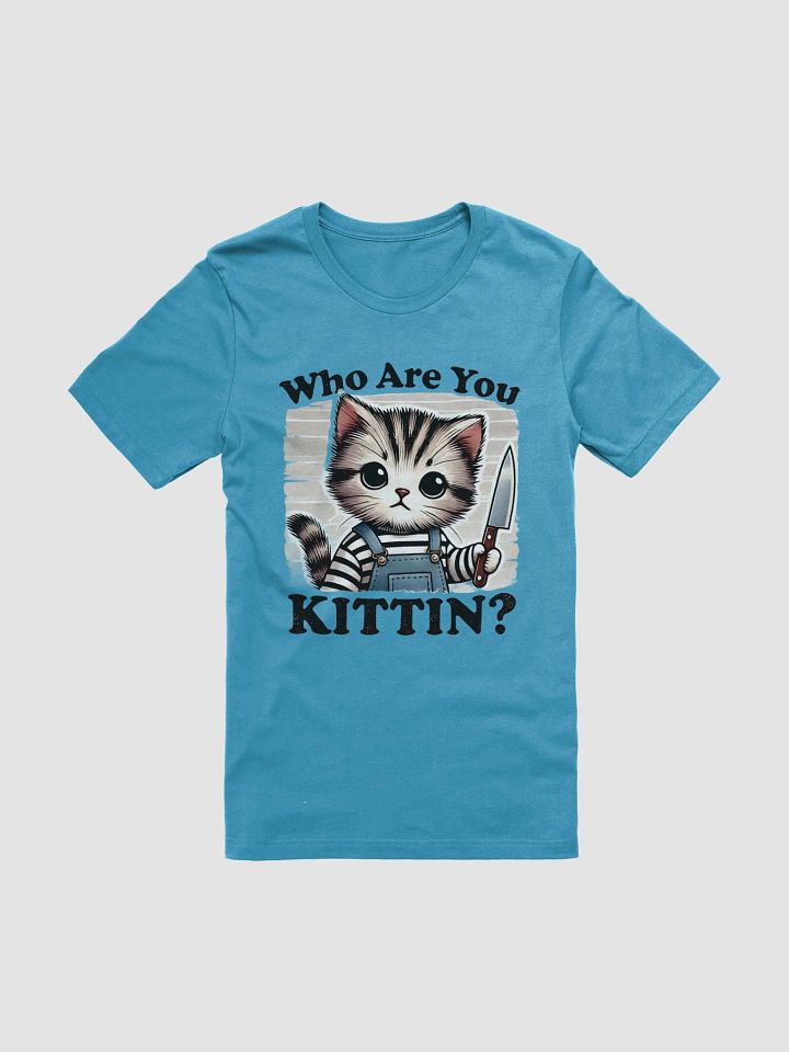 "Who Are You Kittin?" Funny Cat with Knife T-Shirt – Cute & Creepy Design product image (1)