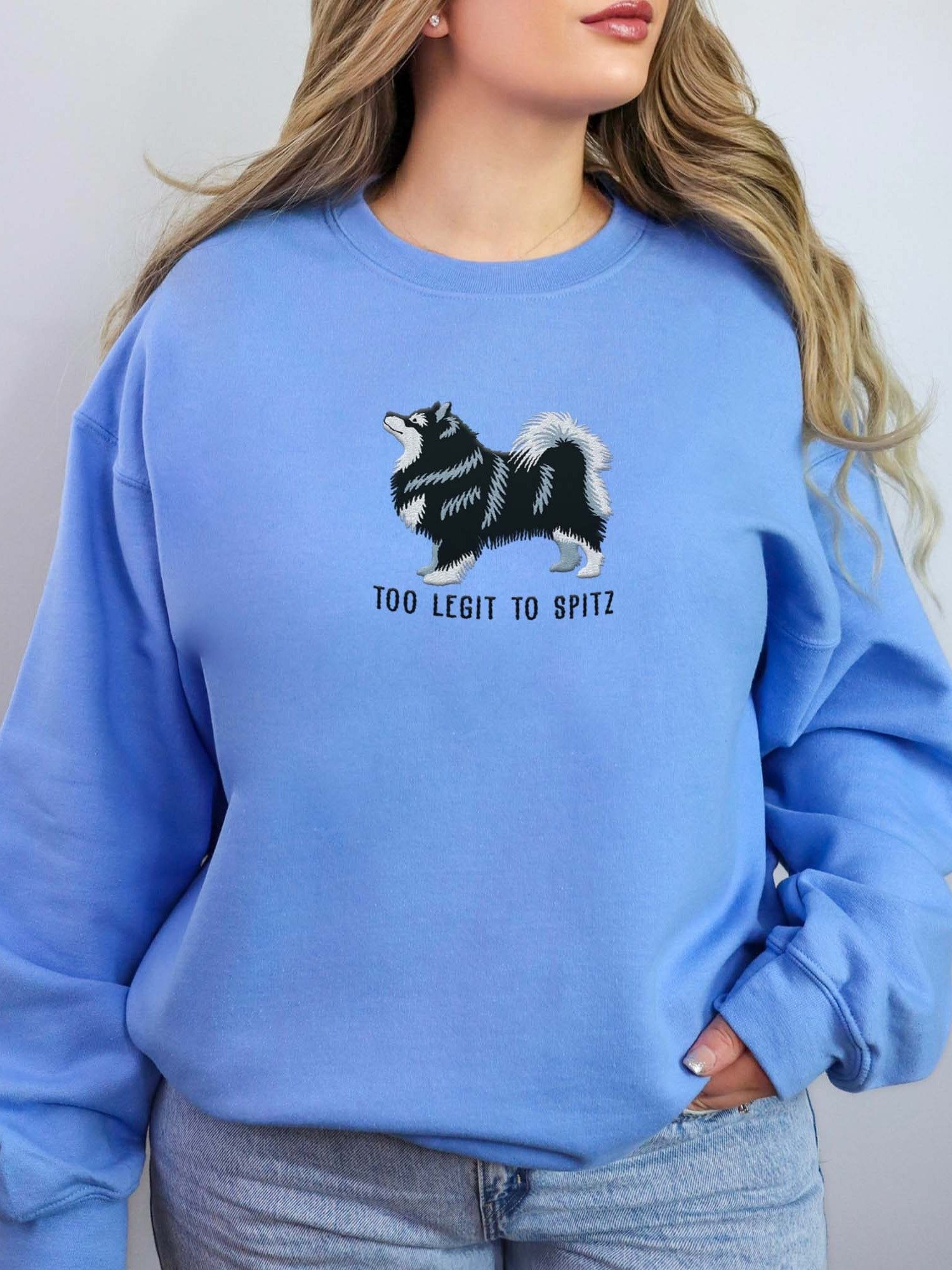 Too Legit to Spitz Sweatshirt (Embroidered) of a Finnish Lapphund(Black & White) product image (2)