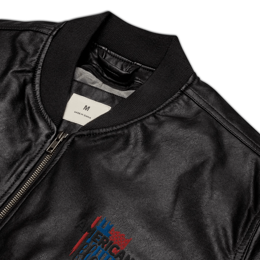 Faux Embroidered Leather Bomber Jacket- American Flag product image (9)