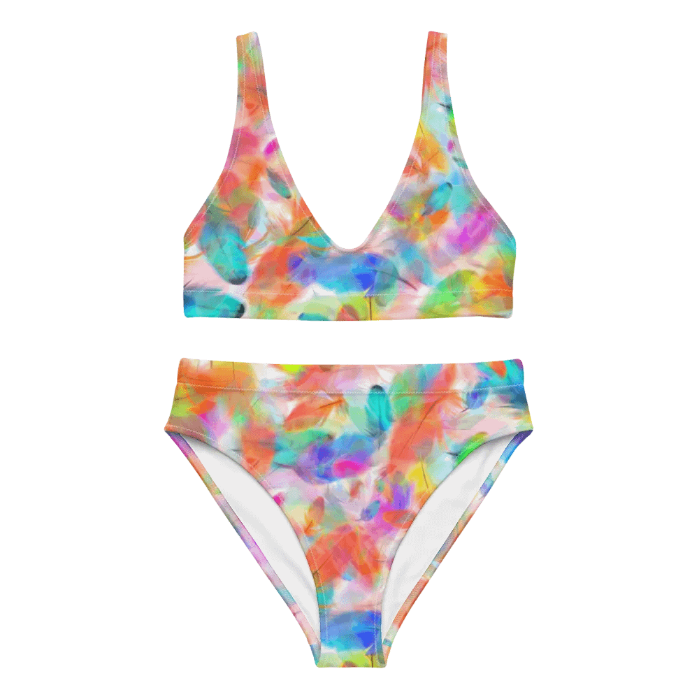 Colorful Feather Pattern Design High Waisted Bikini - v4 product image (8)