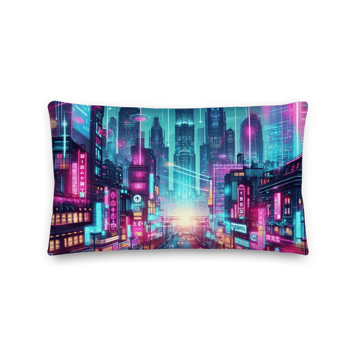 Neon Nights Futuristic City Premium Pillow | AI Design hongkong city product image (2)