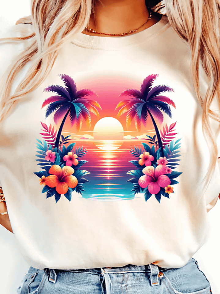 Beach Sunset Sublimation PNG – Tropical Coastal Scene with Vibrant Sky for Summer T-Shirts & Wall Art – 300 DPI Instant Digital Download product image (1)