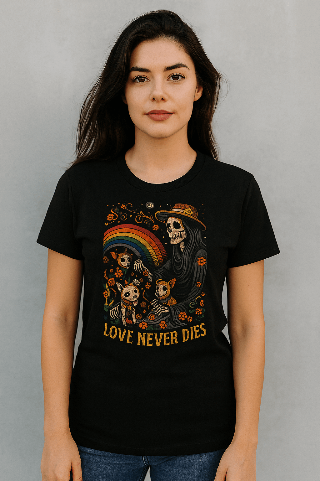 Love Never Dies Día de los Muertos Dog T-Shirt – Mel’s Angels Pet Apparel product image (1)