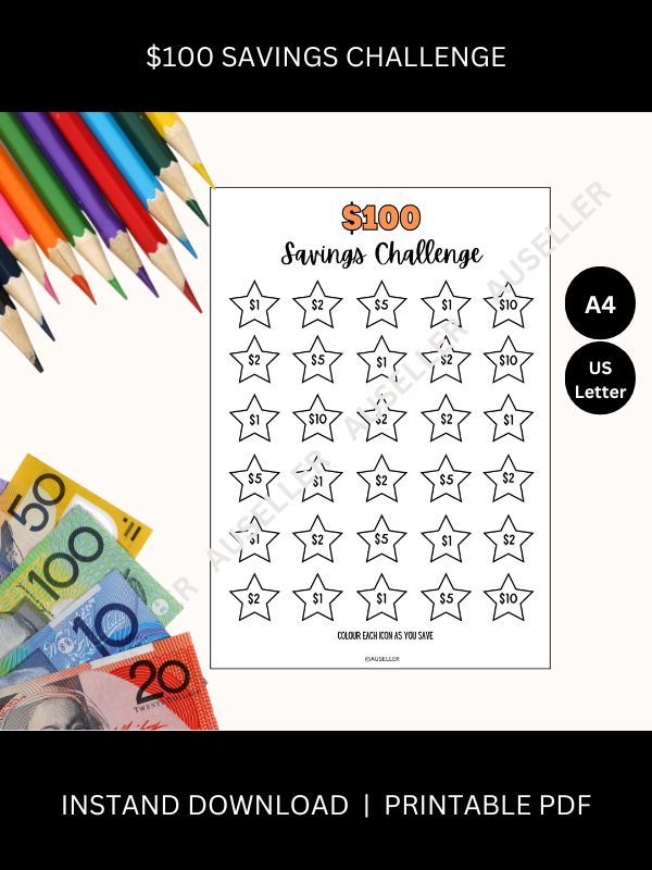 $100 Savings Challenge Printable Page product image (1)