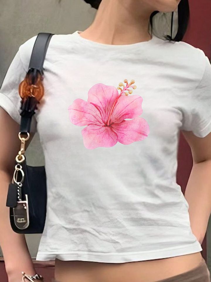 Pink Hibiscus Flower Baby Tee product image (2)