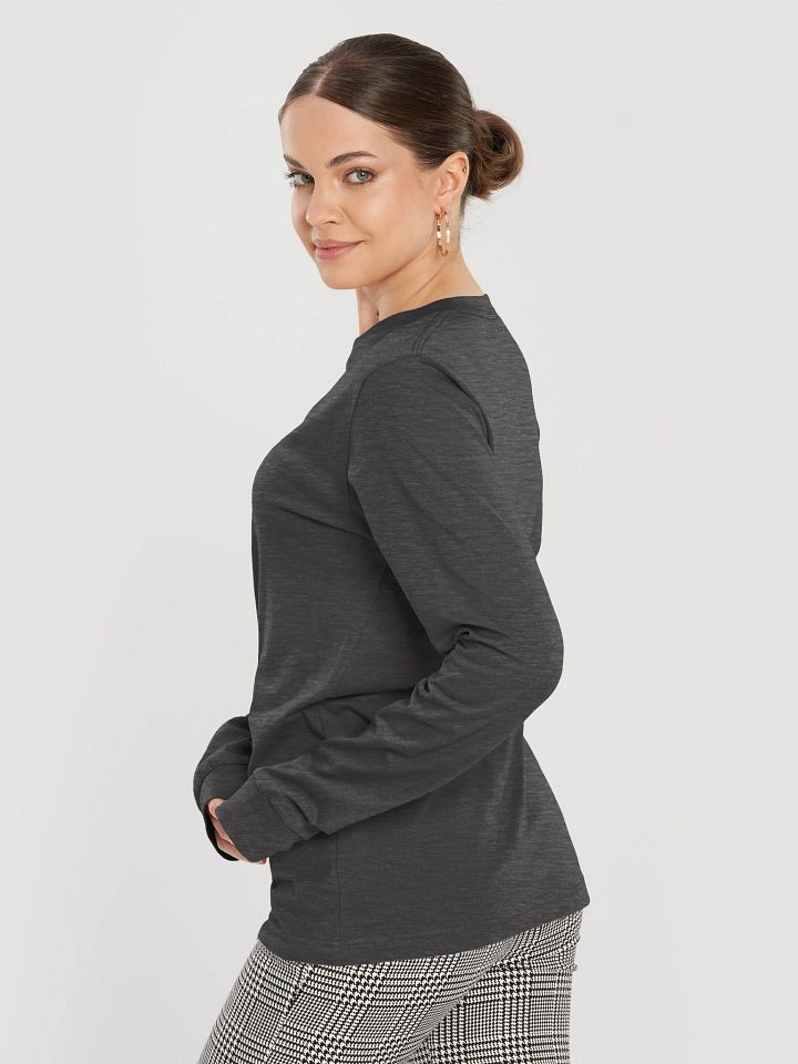 Plain Color Dark Grey Heather Long Sleeve T-Shirt product image (2)