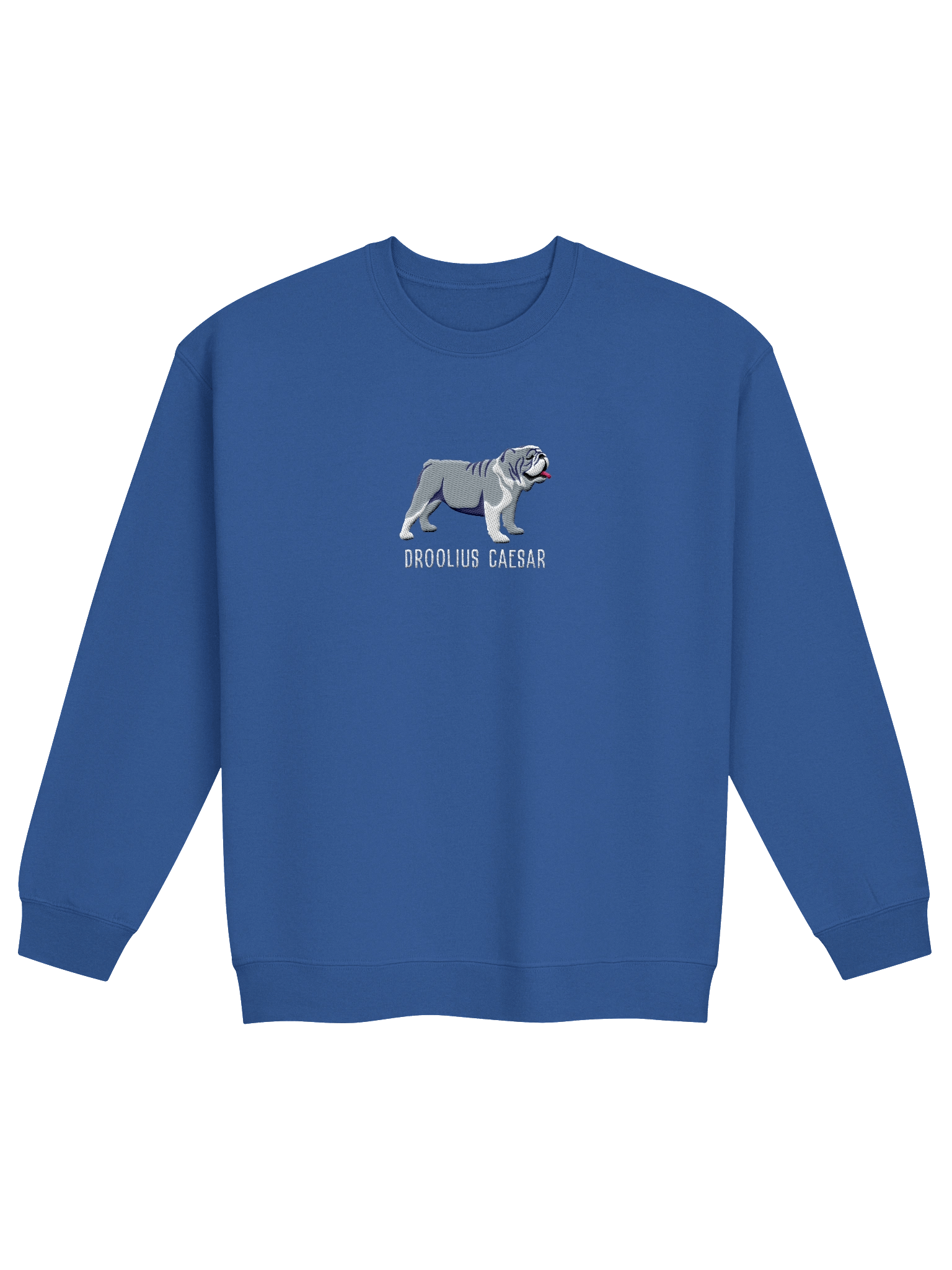 Droolius Caesar Sweatshirt (Embroidered) of an English Bulldog(Blue & White) product image (2)