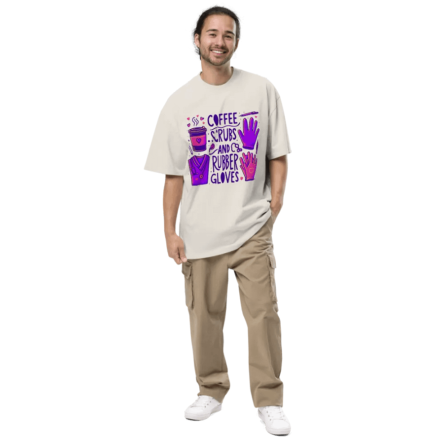 Playful Coffee and Medical Illustrations Oversized Tee product image (32)