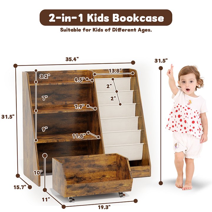 4-Tier Kids Bookshelf and Toy Storage, Book Shelf for Kids Rooms, Wooden bookcase for Toddler Children Baby in Nursery Playroom Living Room - Idea Gifts for Boys and Girls (Brown product image (2)