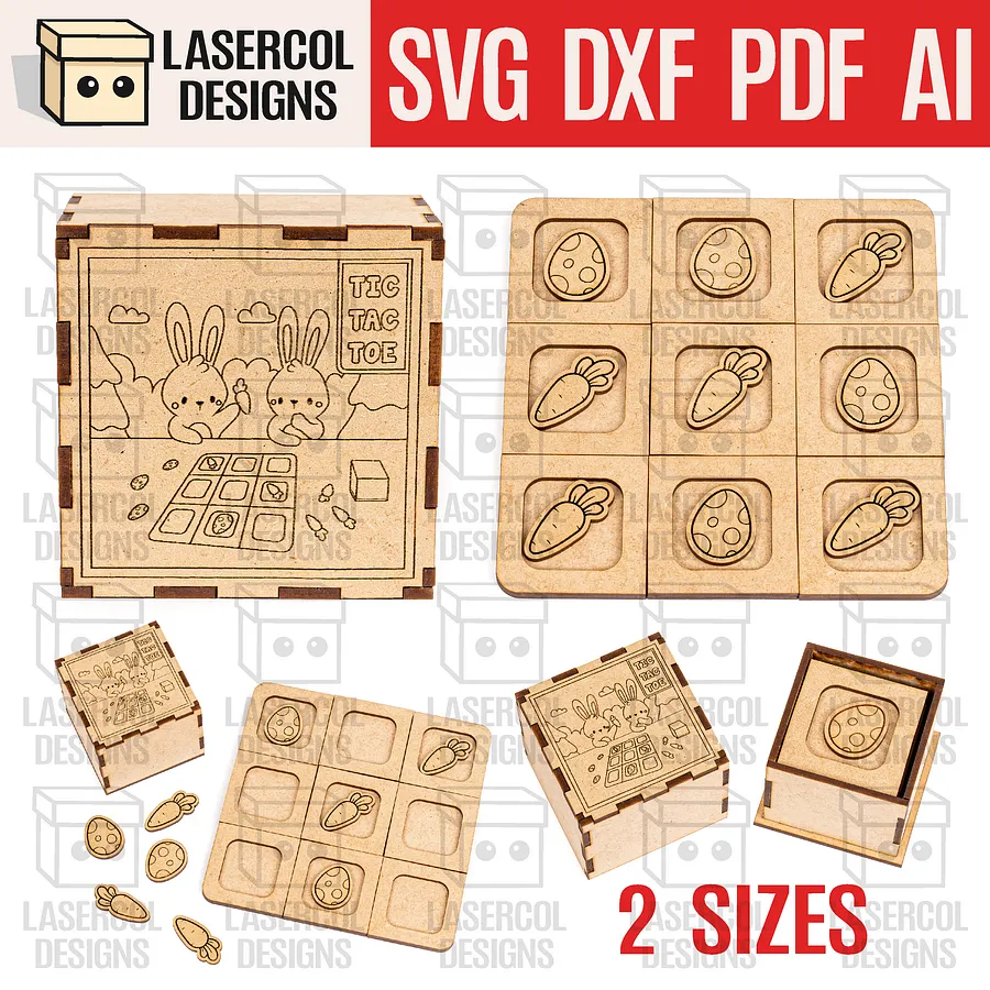 Easter Tic Tac Toe with Box (2 Sizes) - Laser Cut Files product image (1)