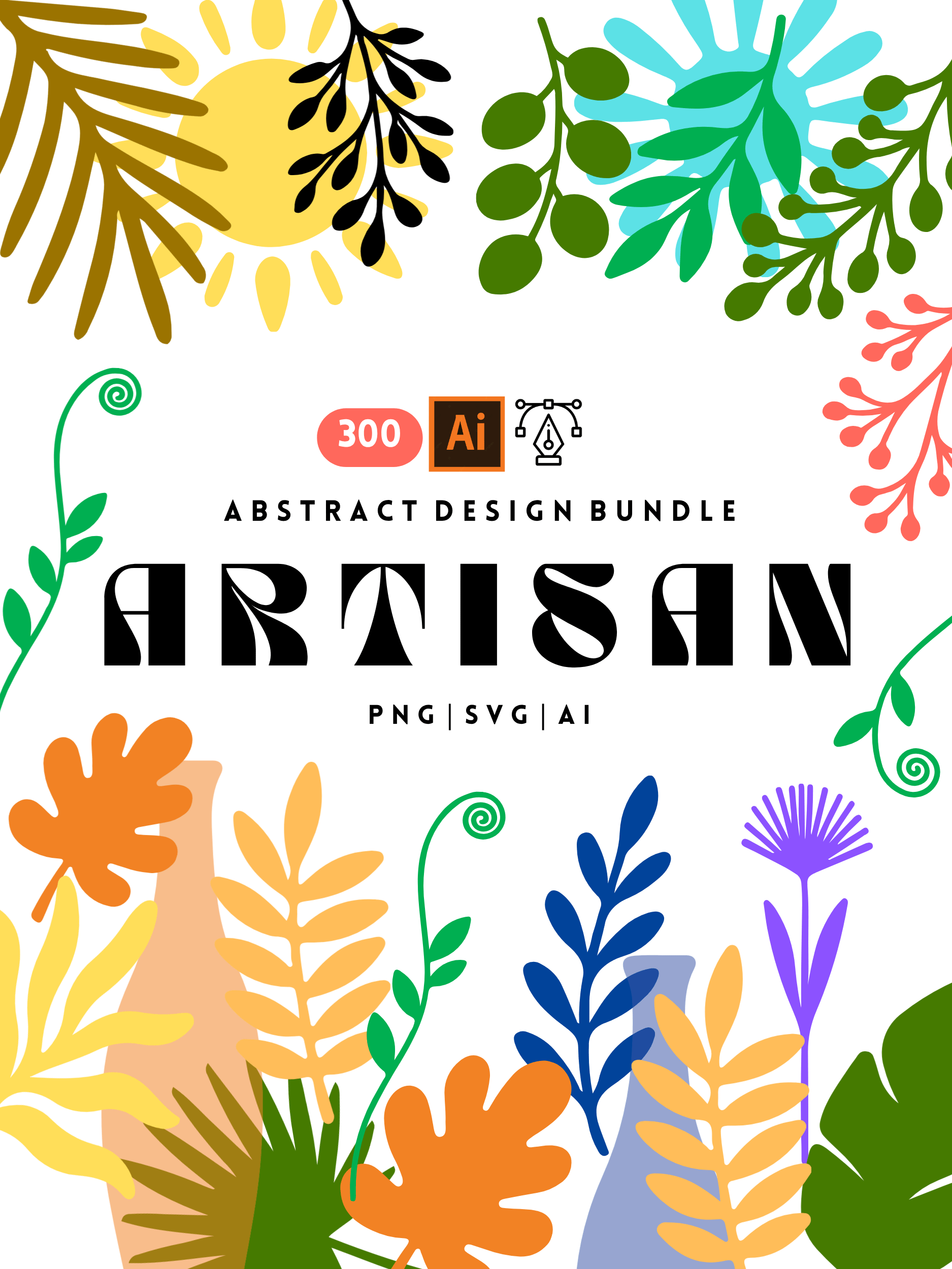 Abstract Floral Art and Boho Clip Art Bundle | Modern Botanical SVG, PNG, AI Elements | Digital Download for Crafts, Logos, invitation cards product image (1)