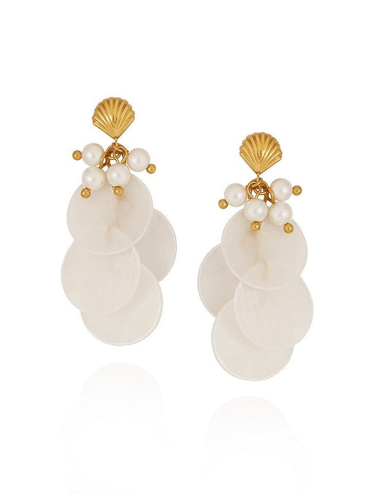 Shell Disc & Pearl Cluster Statement Earrings | 18K Gold Plated product image (1)