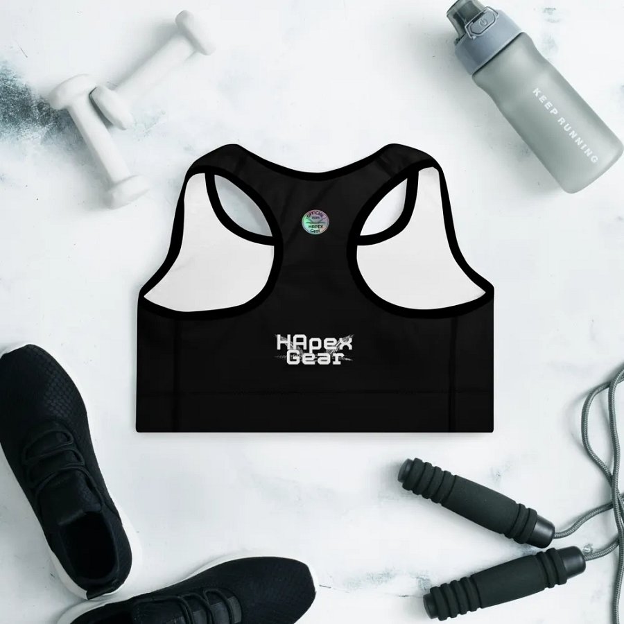 White HApex Gear White Logo Cancer Awareness Orange Ribbon. Black Padded Sports Bra product image (9)