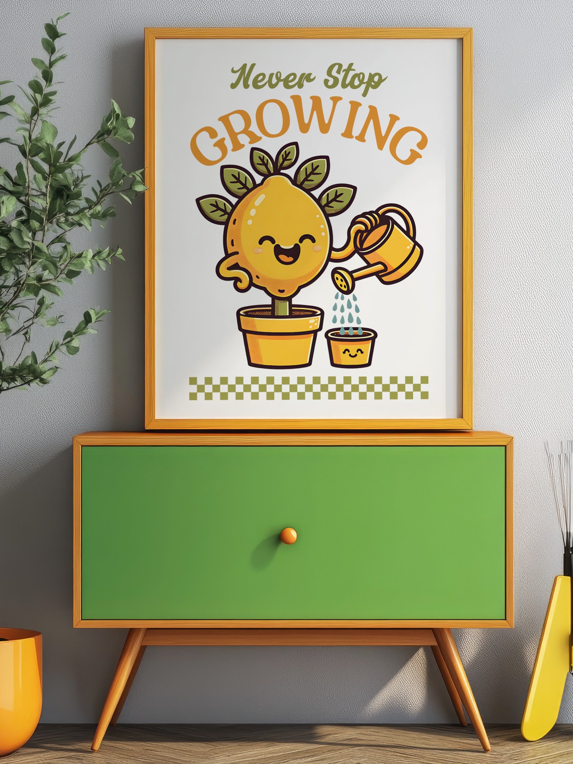 Never Stop Growing Lemon Tree Mascot Inspirational Retro Art Print product image (9)