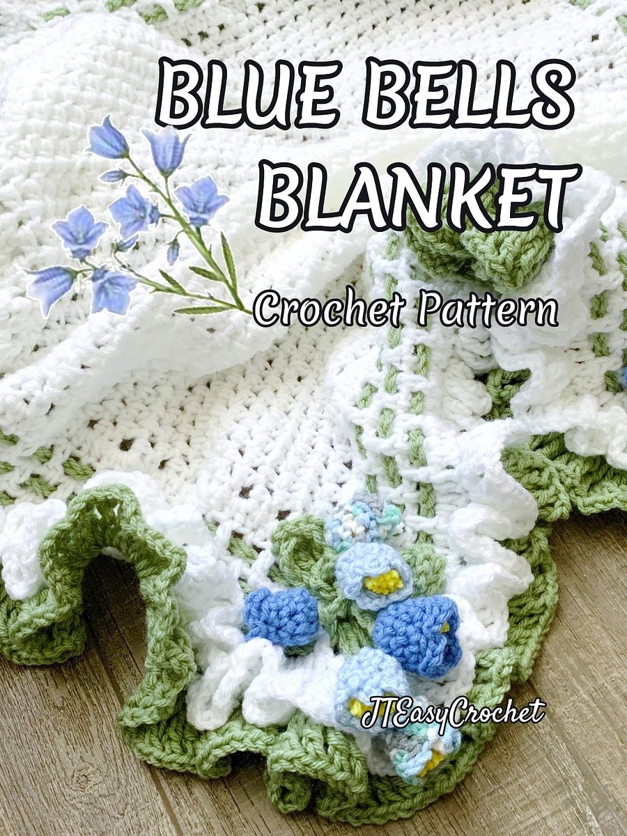 Blue Bells Flower Baby Girl Blanket Crochet Pattern, Infant Coming Home Blanket Floral Boho Throw Vintage Style product image (2)