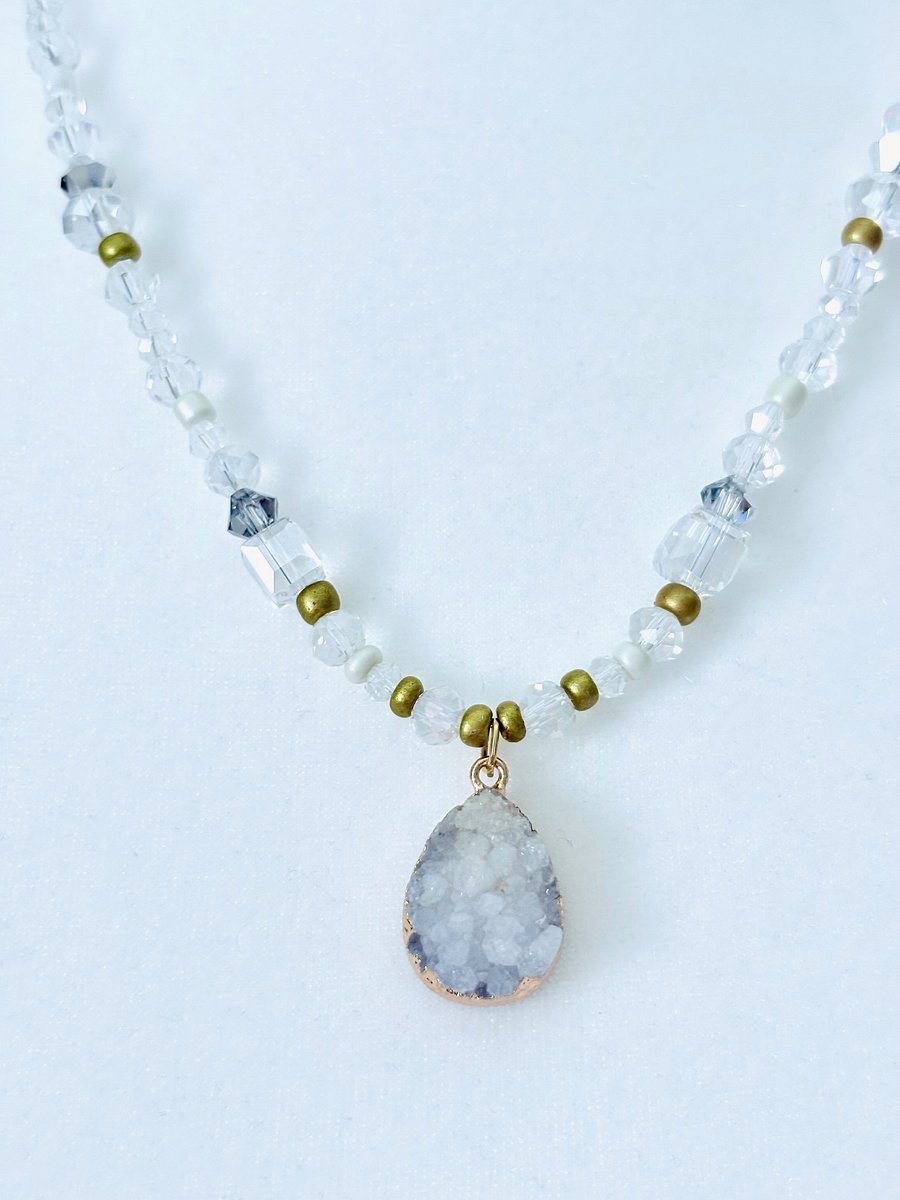 Coastal Glow Druzy Pendant Necklace | Handmade Glass Beaded Jewelry | Monique Faella Designs™ | MFD-00190 product image (3)