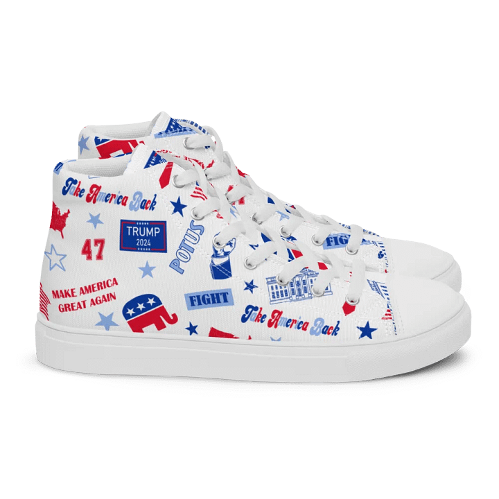 Trump 2024 Republican Patriot Make America Great Again White Pattern High Top Canvas Shoes for men product image (2)