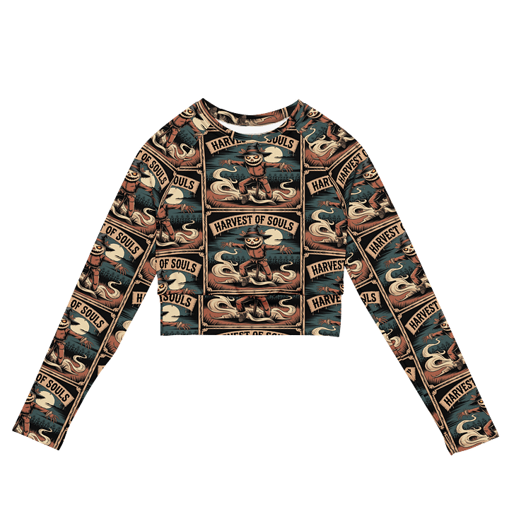Midnight Veil Designs Gothic All-Over Print Long Sleeve Crop Top - Harvest of Souls Black product image (2)