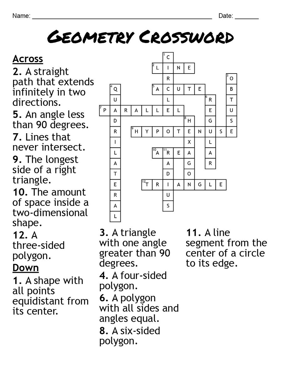 Printable Geometry Crossword Puzzle product image (2)