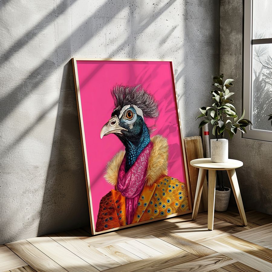 Anthropomorphic Peacock in Yellow Coat Animal Portrait product image (19)