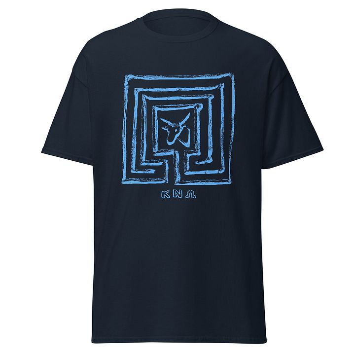 Minotaur in Knossos Labyrinth Cretan Art from 3th Century BC, Navy and White T-Shirt product image (1)