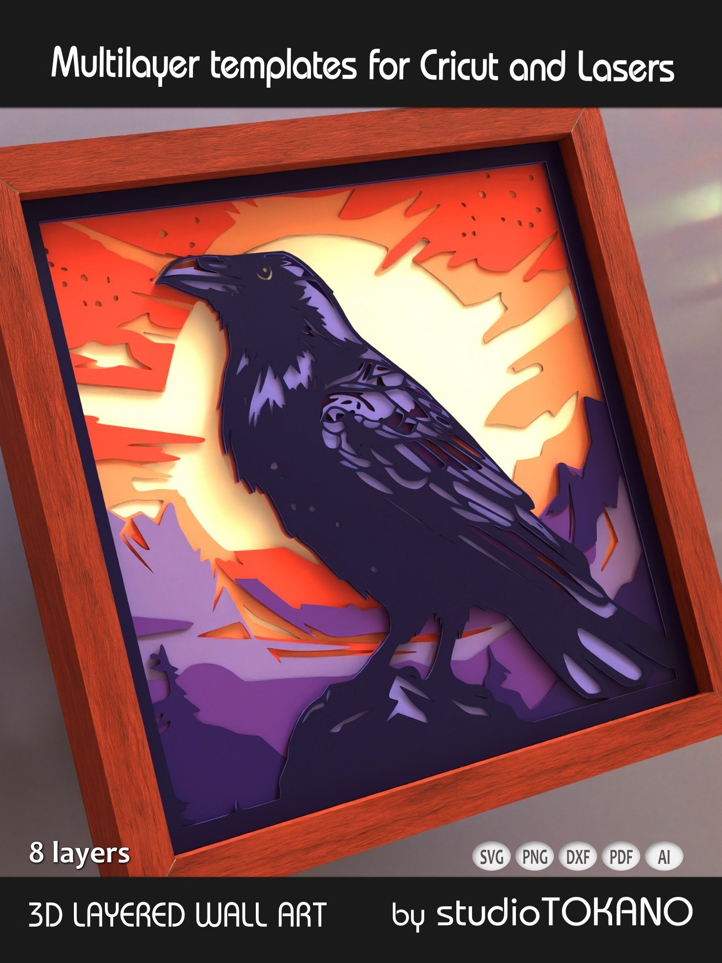Raven 3D layered Shadow Box svg product image (4)