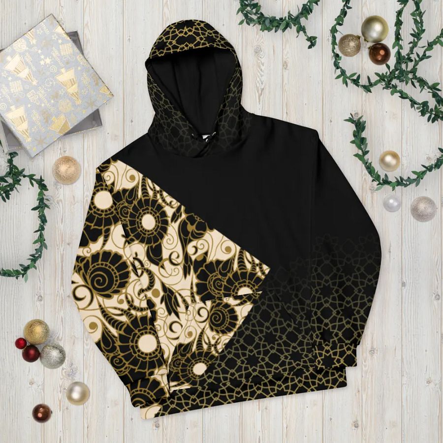 Black And Gold Patterned Hoodie product image (11)