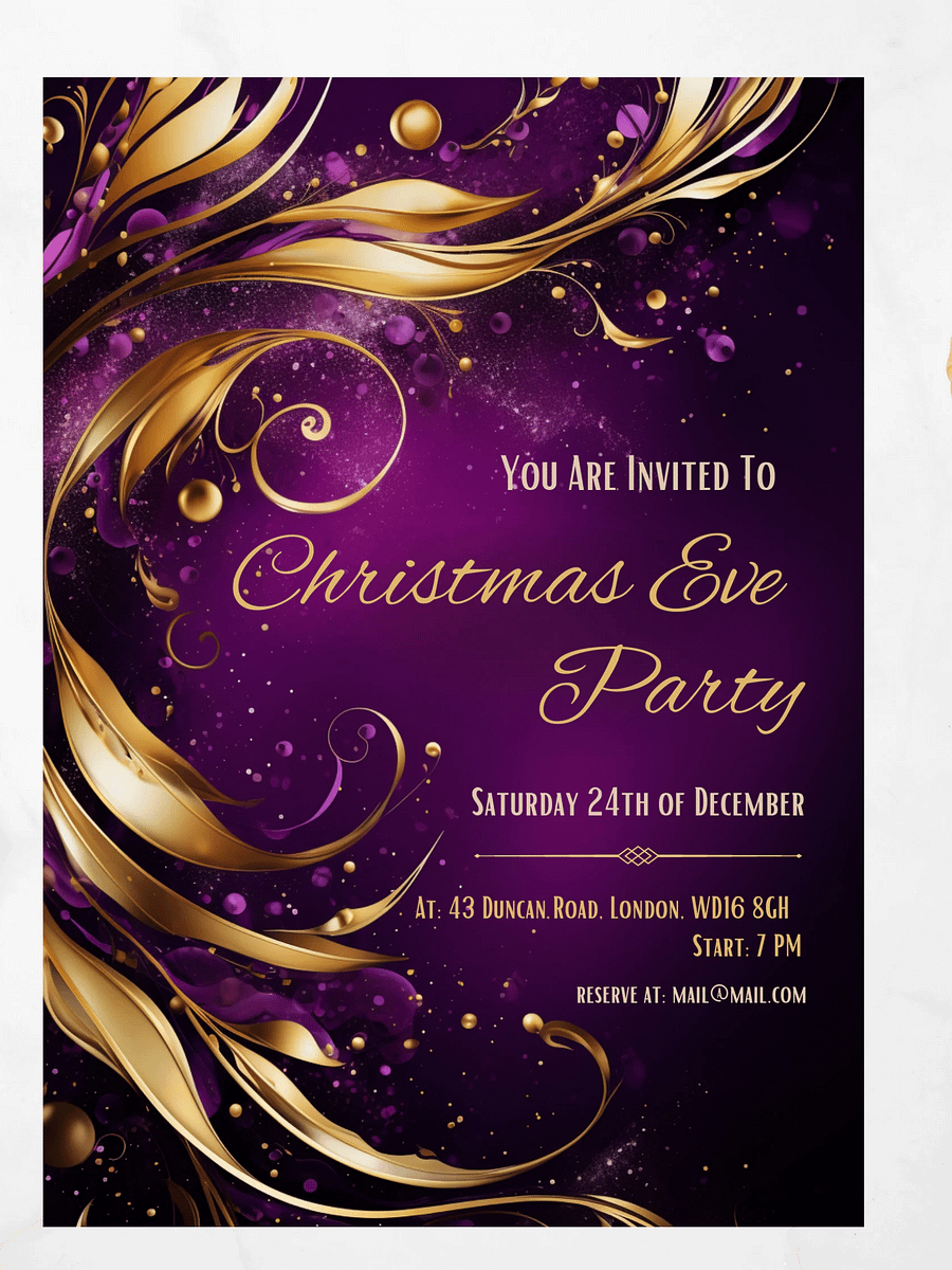 Christmas & New Year Purple and Gold Editable Party Invitation | Edit in Canva | Christmas Party Printable | Holiday Invitation | Canva Link product image (6)