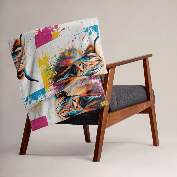 Multi Coloured Paint Splash Highland Cow Blanket product image (2)