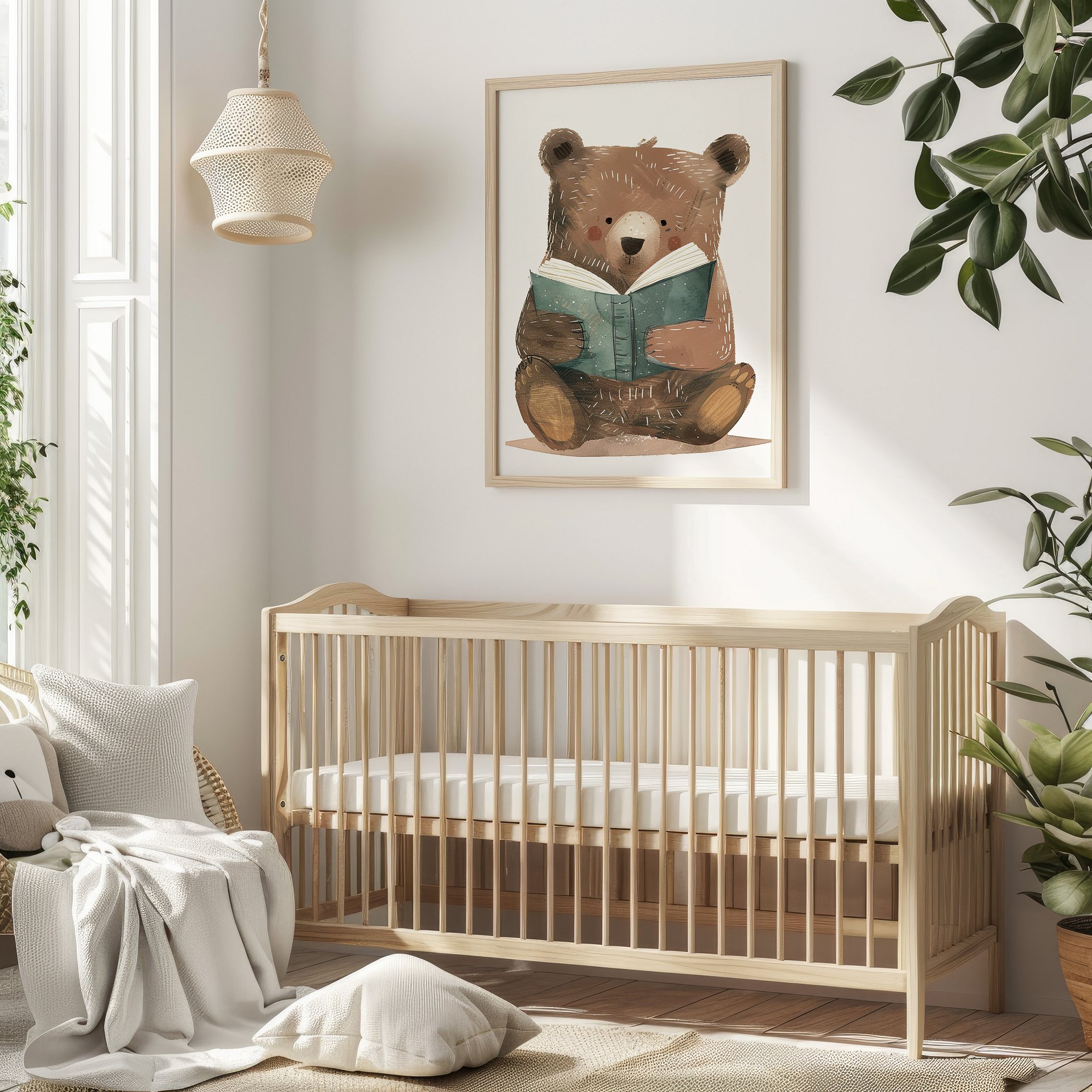 Cute Bear Reading a Book Watercolor Nursery Art Print product image (8)