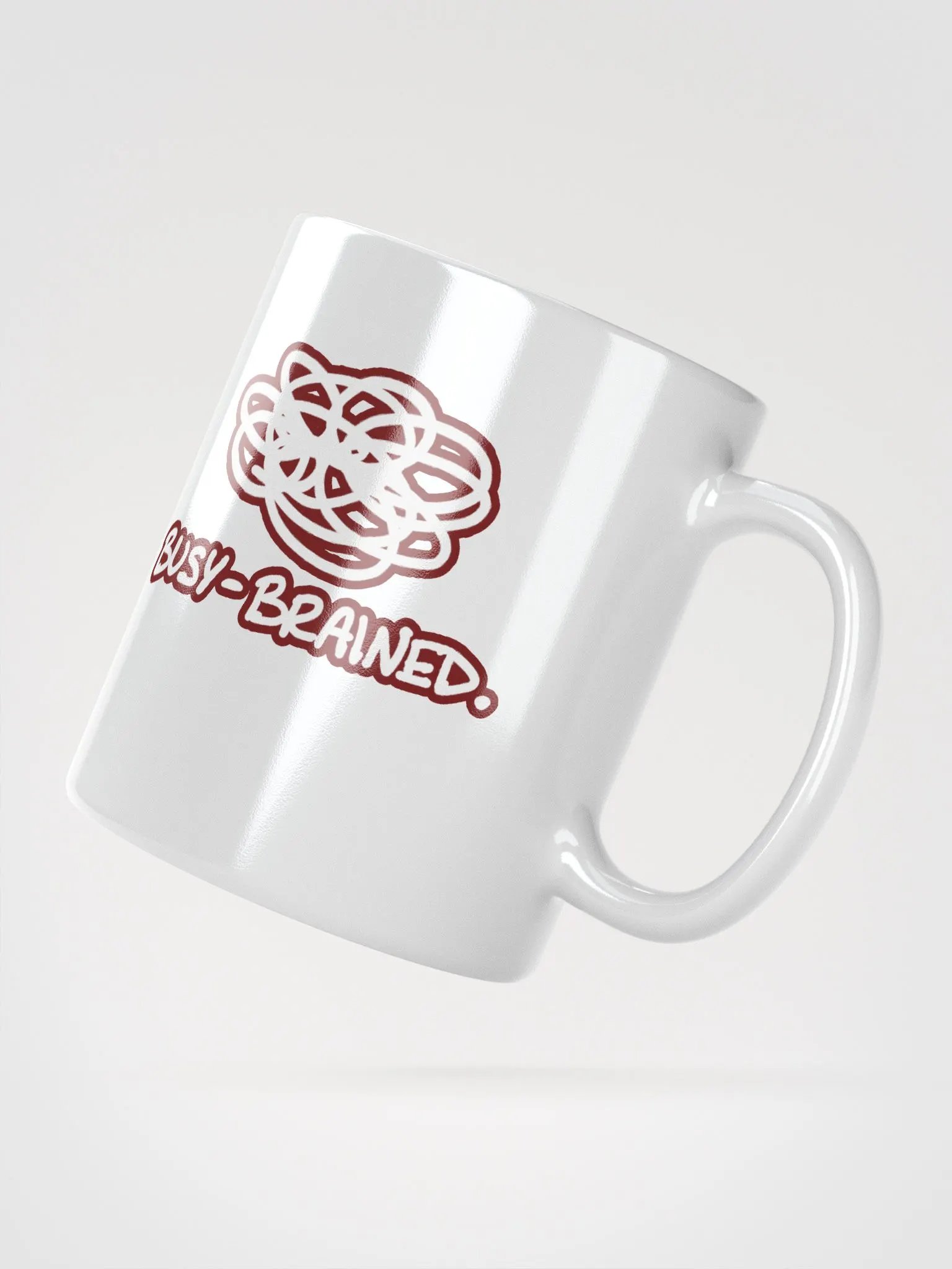 BUSY-BRAINED (lined design, #6D1616) glossy white mug product image (3)