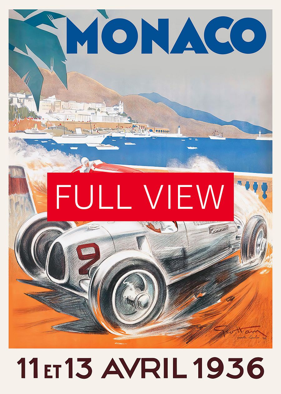 Monaco Vintage F1 Grand Prix, 1936 poster — Vintage Formula 1 poster, Monaco Grand Prix poster, retro travel poster product image (3)