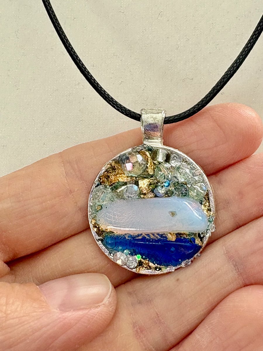 Mixed Metal Horizon Sea Glass Pendant Necklace | Handmade Bead & Sea Glass Art | Coastal Charm Jewelry by Monique Faella Designs™ | MFD-00226 product image (4)