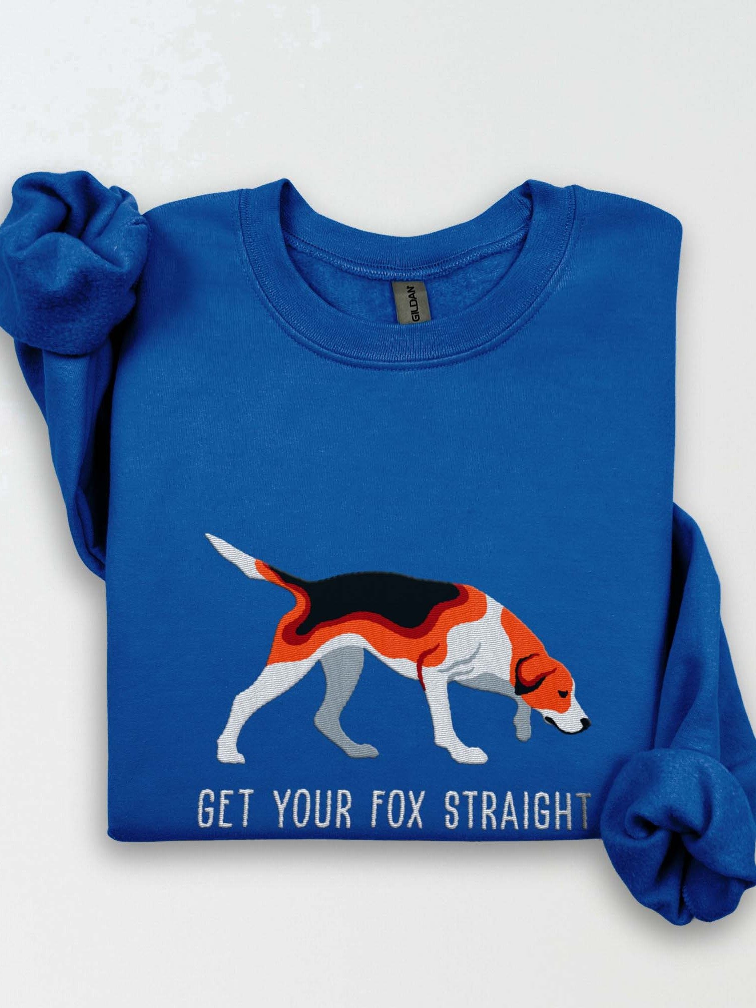 Get Your Fox Straight Sweatshirt (Embroidered) of an American Foxhound(Tricolor) product image (1)