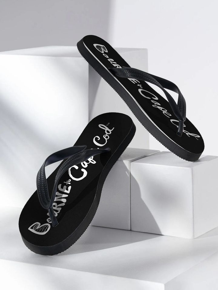 BOURNE to Flip Flop™ | Cape Cod Vibes for Your Soles | Horizontal Logo Sandals | White Logo on Black product image (2)