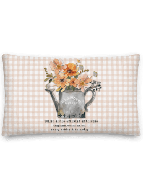 MY LITTLE COTTAGE GINGHAM THROW PILLOW WITH PEACH FLOWERS product image (2)