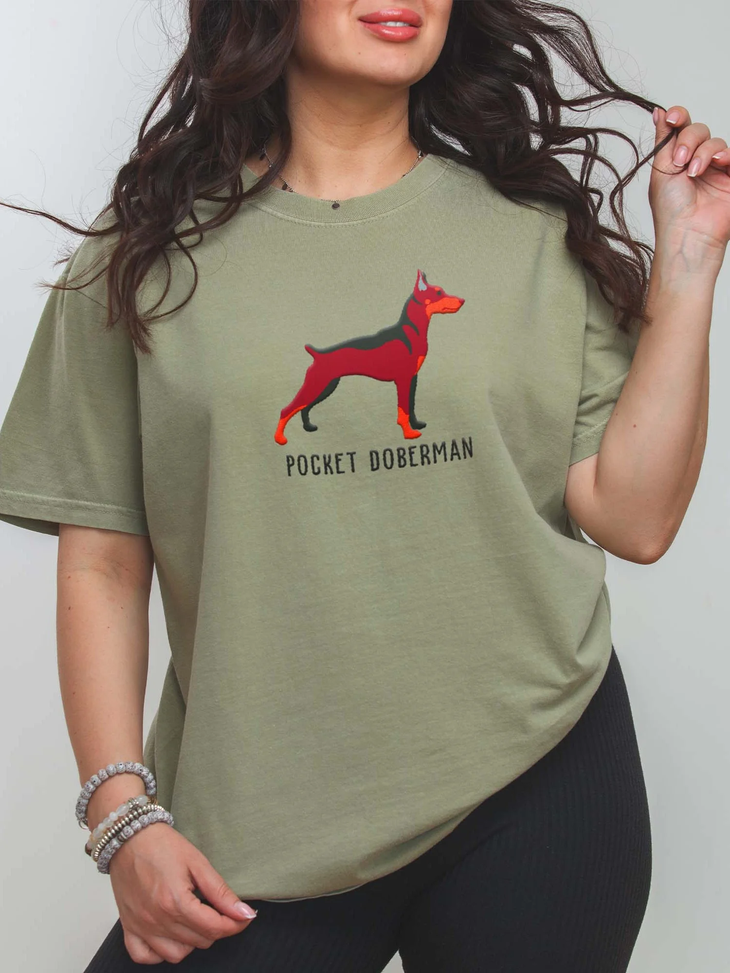Pocket Doberman T-Shirt(Embroidered) of a Miniature Pinscher(Red & Tan) product image (2)