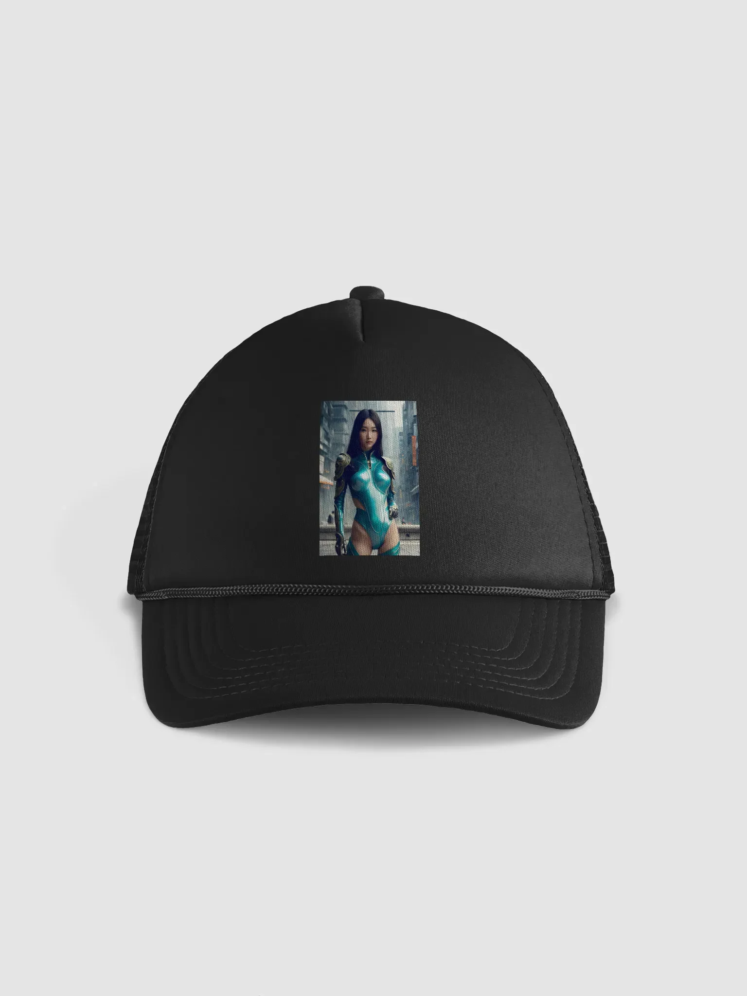 Lovely Asian Cyberpunk Portrait - Cool Art Trucker Hat product image (1)