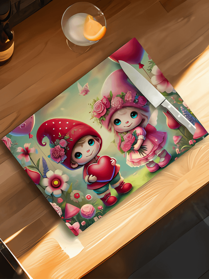 Valentine Heart Gnome Glass Cutting Board Sublimation Design – 300 DPI high-quality PNG digital download product image (1)