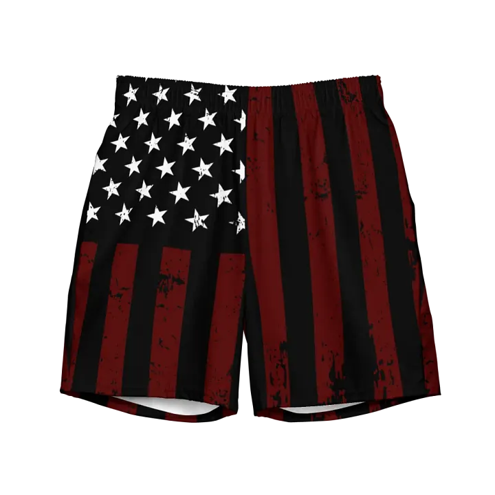 Distressed Black & Red Americana Swim Trunks product image (2)