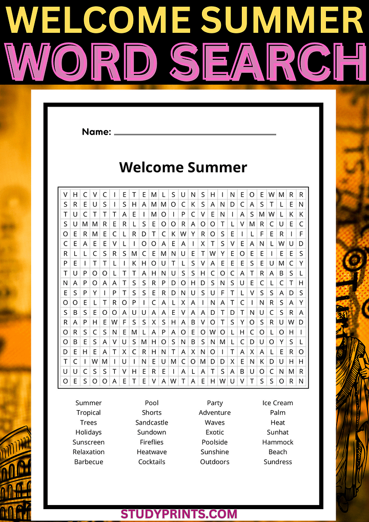 Welcome Summer Word Search Puzzle Printable product image (1)