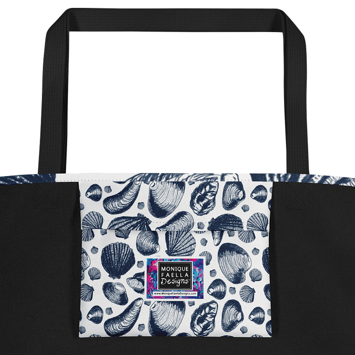 New England Tidal Treasures | Dark Blue Shell Illustrations on Crisp White | Tote Bag by Monique Faella Designs™ product image (2)