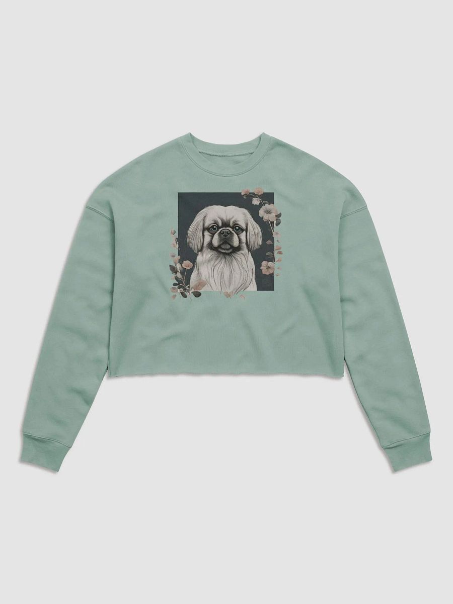 Floral Pekingese Women's Fleece Crop Sweatshirt product image (3)