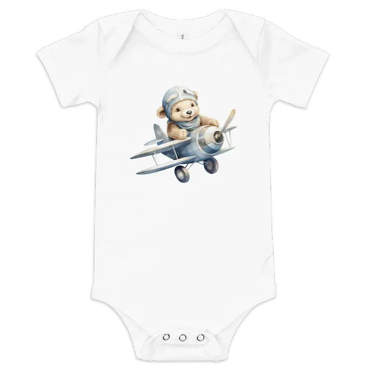 Baby Boy Onesie With Bear Flying A Bi-Wing Plane product image (1)