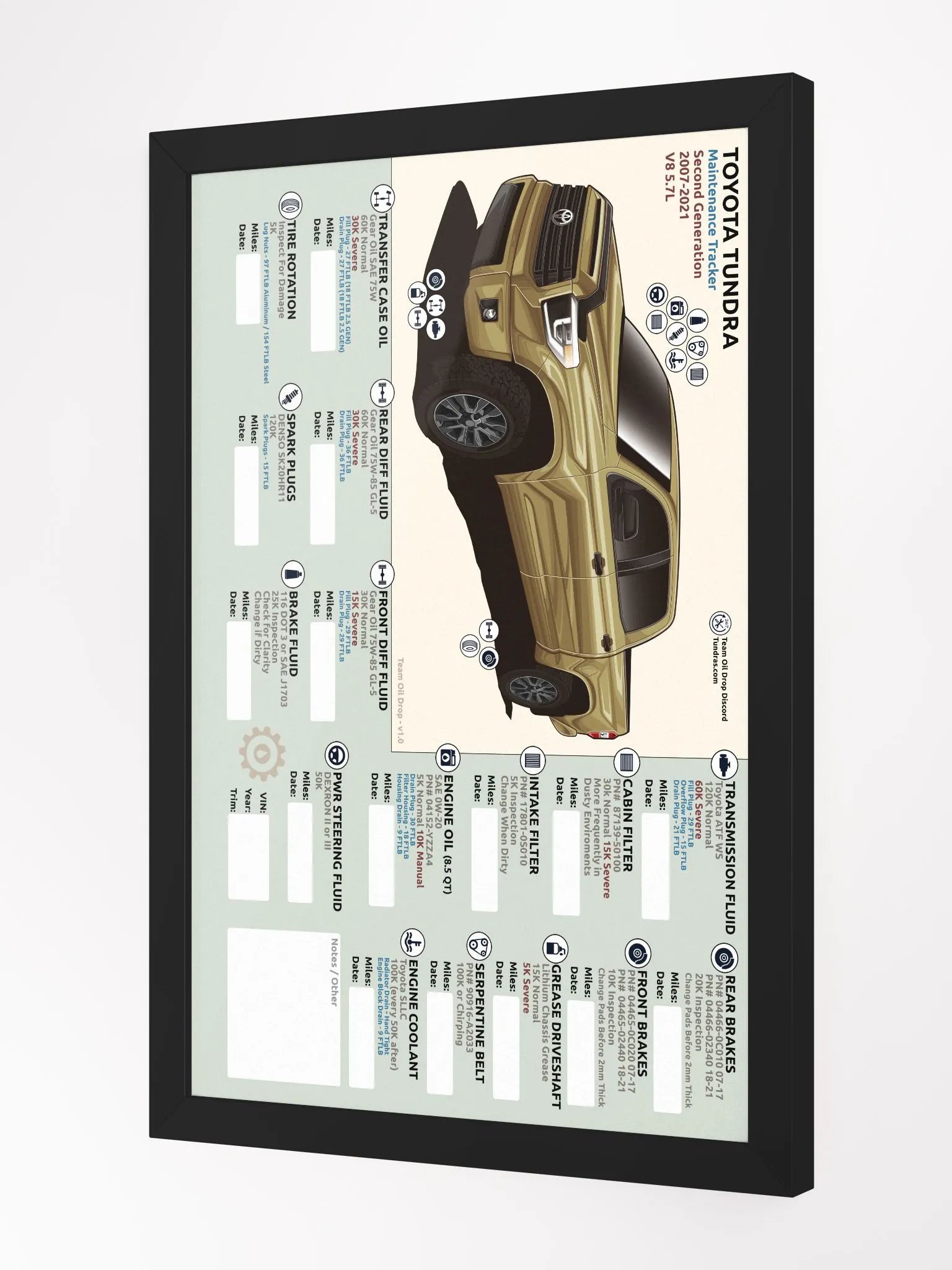 2ND GEN TUNDRA MAINTENANCE TRACKER - Sand (Framed) product image (3)