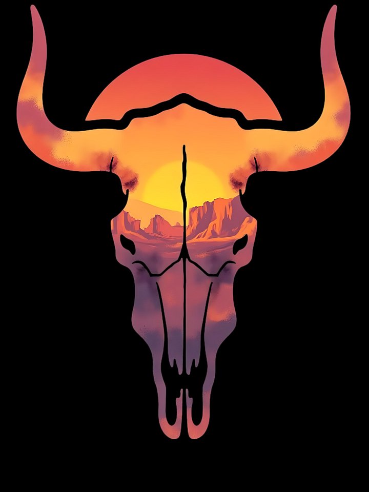 Southwestern Desert Sunset Steer Skull Vintage Art product image (1)