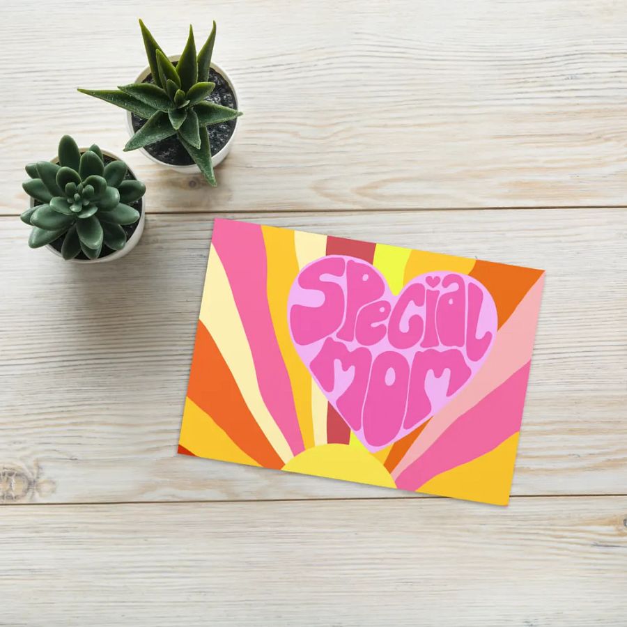 Special Mom pink retro landscape greetings card product image (10)