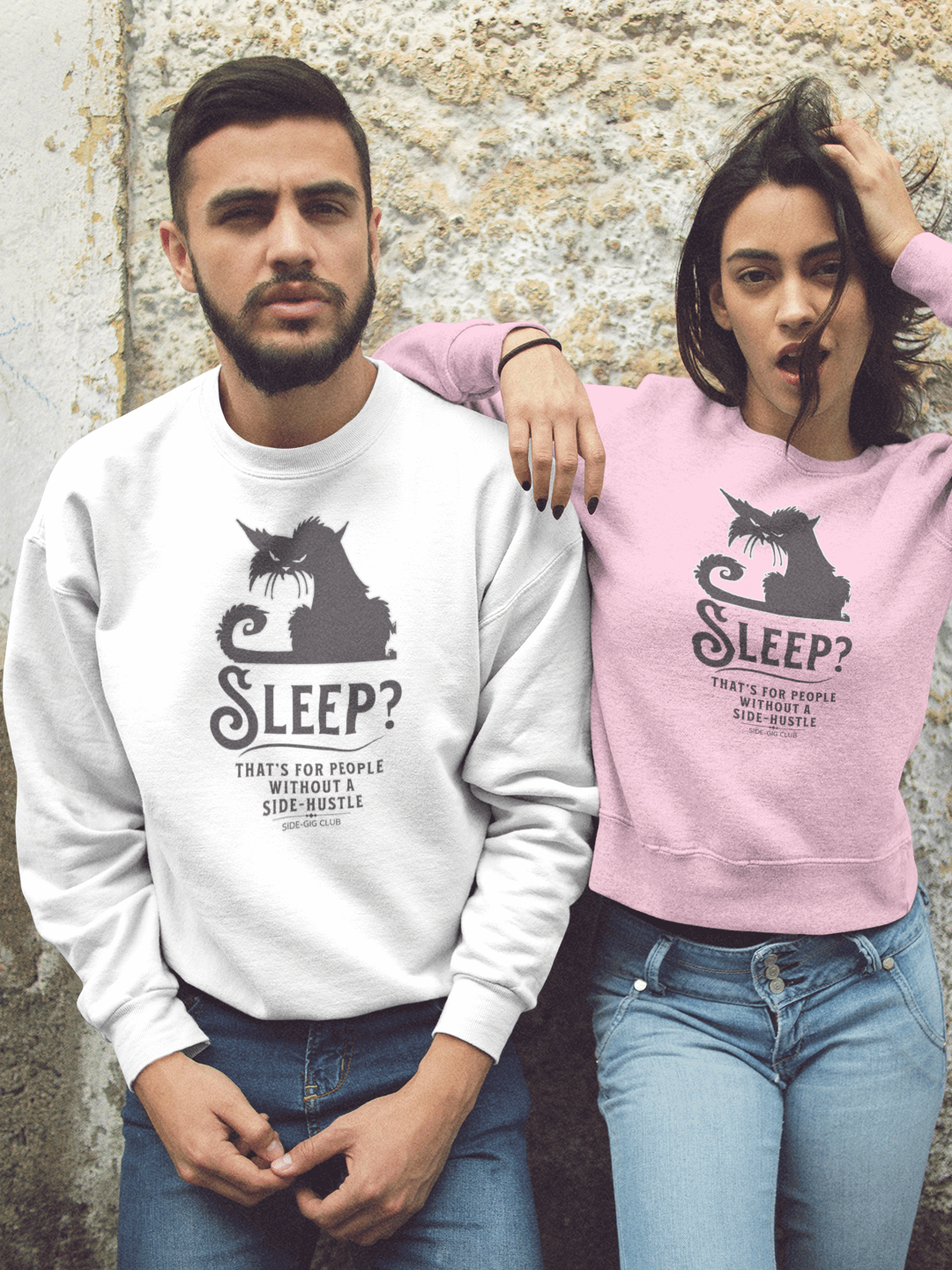 Sleepless Grind: Hustler Cat Crewneck Sweatshirt in Vivid Black product image (1)
