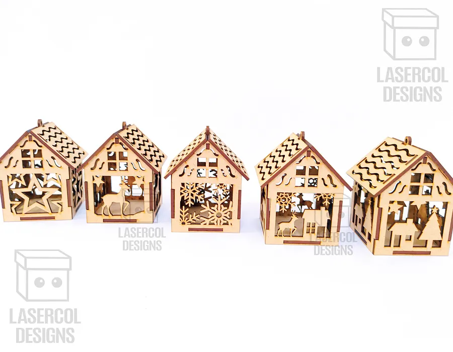 Christmas House Ornaments Set 2 (2 Sizes, 5 Styles) - Laser Cut Files product image (8)